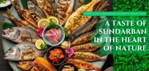 raditional Sundarban seafood platter with grilled fish, crab and local dishes served fresh in nature