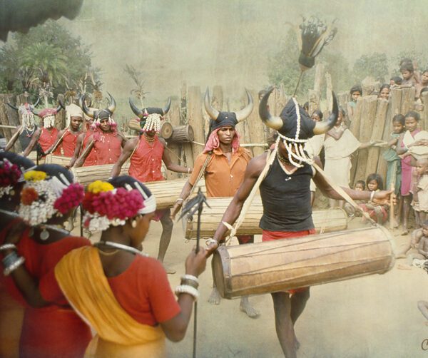 Local performers doing traditional cultural folk dance in Sundarbans village event